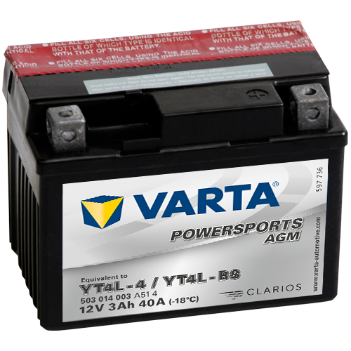 Varta Powersports AGM YT4L-BS 12V 3Ah 30A jobb+ (YTX4L-BS méret) motorakkumulátor (503014003A514)