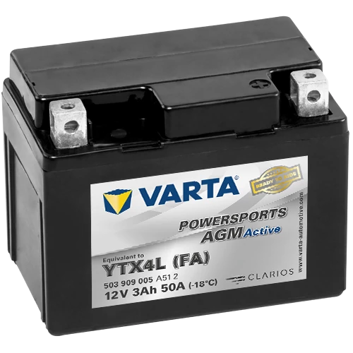 Motor akkumulátor Varta Powersports AGM Active YTX4L-4  12V 3Ah 50A jobb+ gyárilag üzembehelyezett (503909005A512)