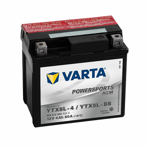 Varta Powersports AGM YTX5L-BS  12V 4Ah 80A jobb+ motorakkumulátor (504012003A514)