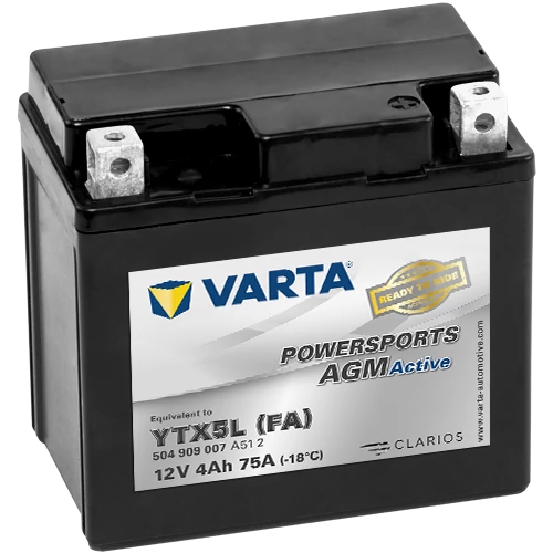 Motor Akkumulátor Varta Powersports AGM Active YTX5L-4  12V 4Ah 75A jobb+ gyárilag üzembehelyezett (504909007A512)