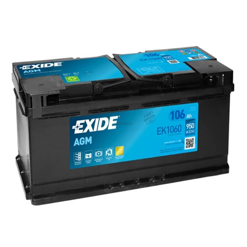 Autó Akkumulátor Exide AGM 12V 106Ah 950A jobb+ Start-Stop (EK1060)