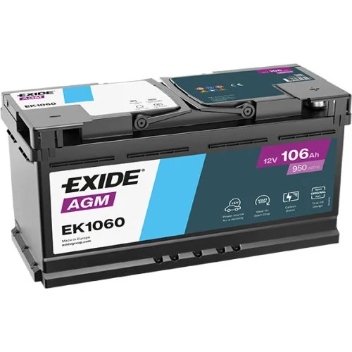 Autó Akkumulátor Exide AGM 12V 106Ah 950A jobb+ Start-Stop (EK1060)