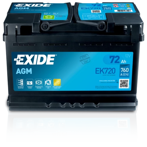 Exide AGM 12V 72Ah 760A jobb+ akkumulátor
