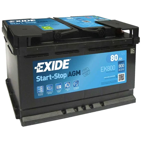 Exide Start-Stop AGM 80Ah 800A jobb+ Autó Akkumulátor