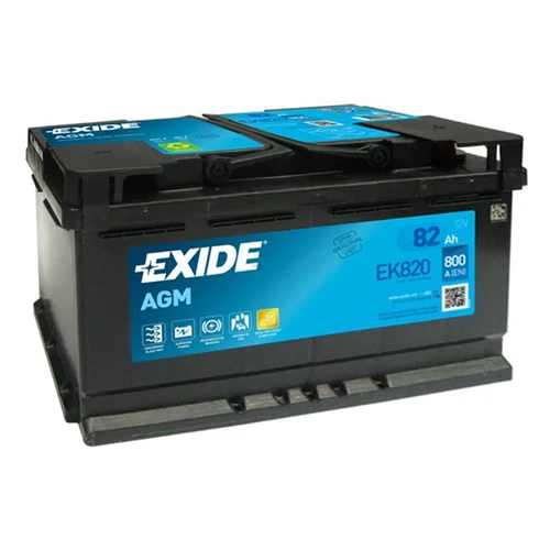 Autó Akkumulátor Exide AGM 12V 82Ah 800A jobb+ Start-Stop (EK820)