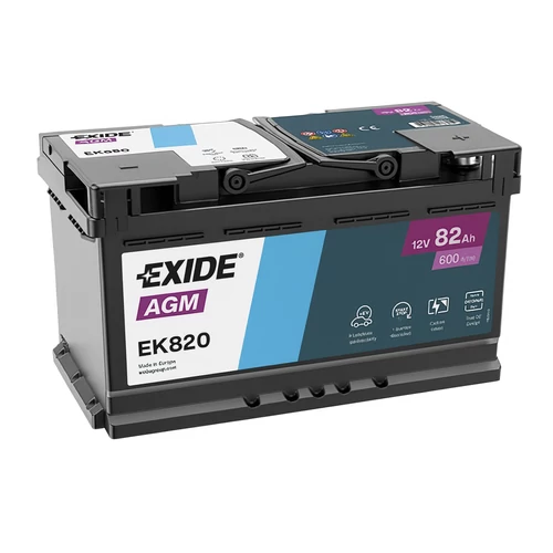 Autó Akkumulátor Exide AGM 12V 82Ah 800A jobb+ Start-Stop (EK820)