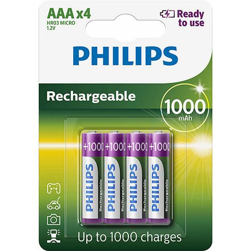 Philips Ready to use AAA 1000mAh (4) tölthető elem  (R03B4RTU10/10)