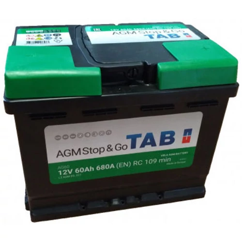 TAB Stop & Go AGM 12V 60Ah 680A jobb+ akkumulátor